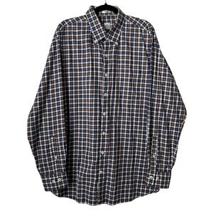 Peter Millar Shirt Mens XL Blue Brown Plaid Check Cotton Long Sleeve Preppy